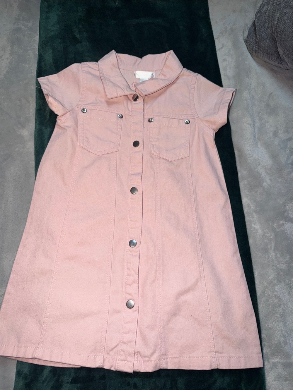 Kensie Pink Short-Sleeve Button-Front Denim Dress
